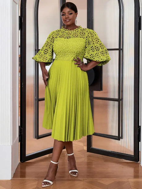 Hollow Out Lace Fitted Dress for Women plus size pleated dress