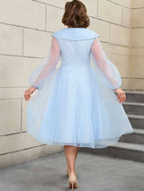 AOMEIDRESS Vintage Puff Sleeve A Line Dress 1950s Swing Style

