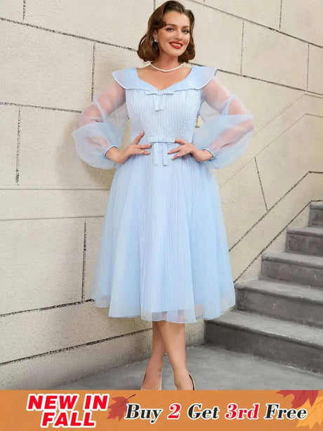 AOMEIDRESS Puff Sleeve A Line Dress Vintage 50s Swing Style
