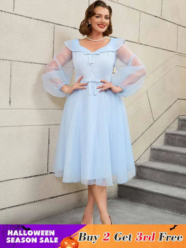 AOMEIDRESS Puff Sleeve A Line Dress Vintage 50s Swing Style
