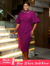 AOMEIDRESS Purple Business Dinner Outfit Mandarin Collar Puff Sleeve
