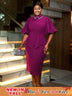 AOMEIDRESS Purple Business Dinner Outfit Mandarin Collar Puff Sleeve
