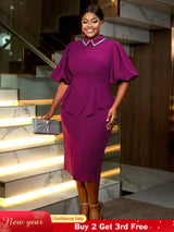 AOMEIDRESS Purple Business Dinner Outfit Mandarin Collar Puff Sleeve
