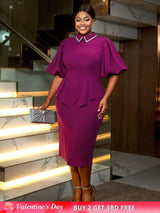 AOMEIDRESS Purple Business Dinner Outfit Mandarin Collar Puff Sleeve
