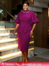 AOMEIDRESS Purple Business Dinner Outfit Mandarin Collar Puff Sleeve
