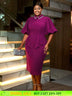 AOMEIDRESS Purple Business Dinner Outfit Mandarin Collar Puff Sleeve
