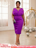 AOMEIDRESS Purple Dress O Neck Tulle Long See Through Sleeve Petals Purple / S