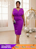 AOMEIDRESS Purple Dress O Neck Tulle Long See Through Sleeve Petals Purple / S