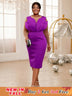 AOMEIDRESS Purple Dress O Neck Tulle Long See Through Sleeve Petals Purple / S