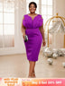 AOMEIDRESS Purple Dress O Neck Tulle Long See Through Sleeve Petals Purple / S