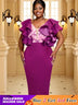 AOMEIDRESS Purple Dress V Neck Printed Mesh Patchwork Ruffles Sleeve Purple / S