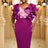 AOMEIDRESS Purple Dress V Neck Printed Mesh Patchwork Ruffles Sleeve Purple / S