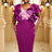 AOMEIDRESS Purple Dress V Neck Printed Mesh Patchwork Ruffles Sleeve Purple / S