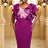 AOMEIDRESS Purple Dress V Neck Printed Mesh Patchwork Ruffles Sleeve Purple / S