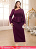 AOMEIDRESS Purple maxi Dress Asymmetrical Neck Long Sleeve Peplum Purple / S