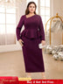 AOMEIDRESS Purple maxi Dress Asymmetrical Neck Long Sleeve Peplum Purple / S