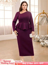 AOMEIDRESS Purple maxi Dress Asymmetrical Neck Long Sleeve Peplum Purple / S
