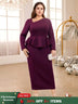 AOMEIDRESS Purple maxi Dress Asymmetrical Neck Long Sleeve Peplum Purple / S