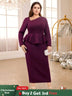AOMEIDRESS Purple maxi Dress Asymmetrical Neck Long Sleeve Peplum Purple / S