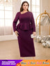 AOMEIDRESS Purple maxi Dress Asymmetrical Neck Long Sleeve Peplum Purple / S