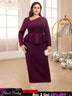 AOMEIDRESS Purple maxi Dress Asymmetrical Neck Long Sleeve Peplum Purple / S