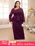 AOMEIDRESS Purple maxi Dress Asymmetrical Neck Long Sleeve Peplum Purple / S