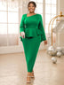AOMEIDRESS Purple Pencil Dress Asymmetrical Neck Long Sleeves Ruffles Green / S