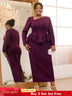 AOMEIDRESS Purple Pencil Dress Asymmetrical Neck Long Sleeves Ruffles Purple / S