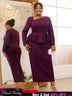 AOMEIDRESS Purple Pencil Dress Asymmetrical Neck Long Sleeves Ruffles Purple / S