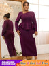 AOMEIDRESS Purple Pencil Dress Asymmetrical Neck Long Sleeves Ruffles Purple / S