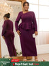 AOMEIDRESS Purple Pencil Dress Asymmetrical Neck Long Sleeves Ruffles Purple / S