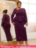 AOMEIDRESS Purple Pencil Dress Asymmetrical Neck Long Sleeves Ruffles Purple / S