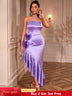 AOMEIDRESS Purple Satin Halter Bodycon Dress Irregular Ruffle Hem Purple / S