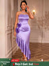 AOMEIDRESS Purple Satin Halter Bodycon Dress Irregular Ruffle Hem Purple / S