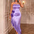 AOMEIDRESS Purple Satin Halter Bodycon Dress Irregular Ruffle Hem Purple / S