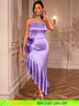 AOMEIDRESS Purple Satin Halter Bodycon Dress Irregular Ruffle Hem Purple / S