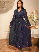 AOMEIDRESS Purple Sequins A Line Dress Party Wedding Evening Outfits