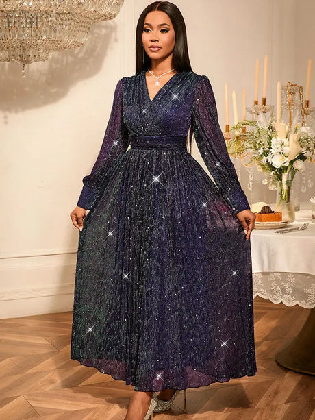 AOMEIDRESS Purple Sequins A Line Dress Party Wedding Evening Outfits