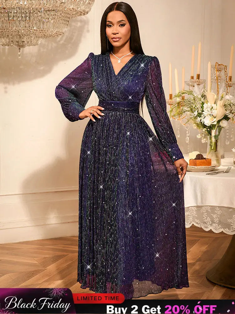 AOMEIDRESS Purple Sequins A Line Dress Party Wedding Evening Outfits Purple / S