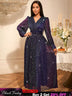 AOMEIDRESS Purple Sequins A Line Dress Party Wedding Evening Outfits Purple / S