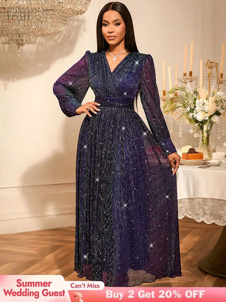 AOMEIDRESS Purple Sequins A Line Dress Party Wedding Evening Outfits Purple / S
