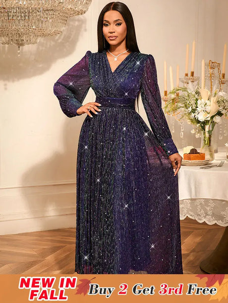 AOMEIDRESS Purple Sequins A Line Dress Party Wedding Evening Outfits Purple / S