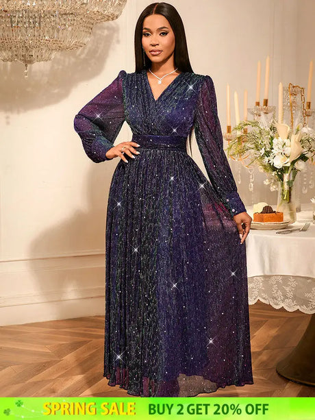 AOMEIDRESS Purple Sequins A Line Dress Party Wedding Evening Outfits Purple / S