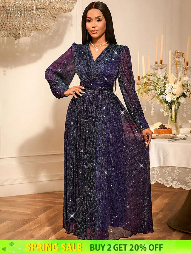 AOMEIDRESS Purple Sequins A Line Dress Party Wedding Evening Outfits Purple / S