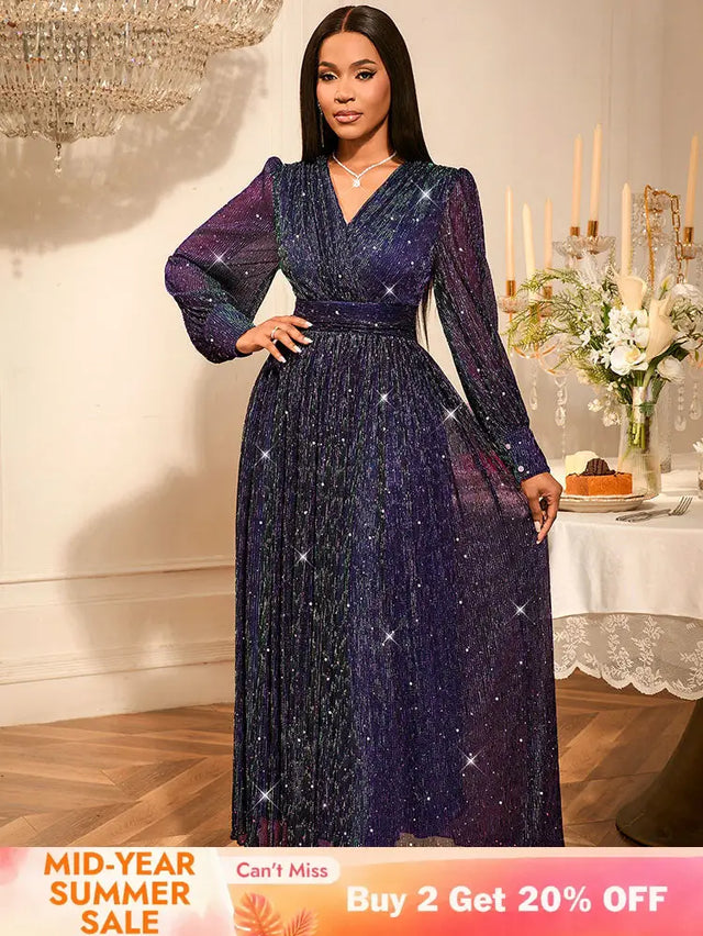 AOMEIDRESS Purple Sequins A Line Dress Party Wedding Evening Outfits Purple / S