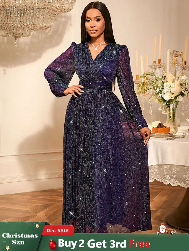 AOMEIDRESS Purple Sequins A Line Dress Party Wedding Evening Outfits Purple / S