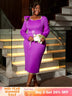 AOMEIDRESS Purple Wedding Guest Dress Long Sleeve Pearl Chain