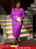 AOMEIDRESS Purple Wedding Guest Dress Long Sleeve Pearl Chain