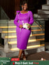 AOMEIDRESS Purple Wedding Guest Dress Long Sleeve Pearl Chain