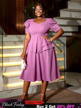 AOMEIDRESS Purple Wedding Party Outfits Short Sleeve Commuter Elegant